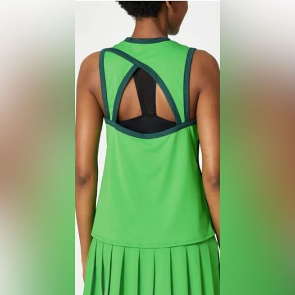 NWT EleVen Venus Williams Green Navy Trim V Neck Tank Top Cut Out Back - Size M - Picture 7 of 9